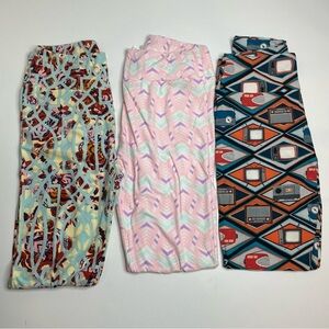 LuLaRoe Leggings OS One Size Set of 3 TVs Pink Triangle Arrows Blue Floral
